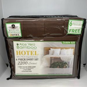 Queen Sheet Set Bamboo Hotel Brand 6 pc Deep Pockets Wrinkle Free Brown